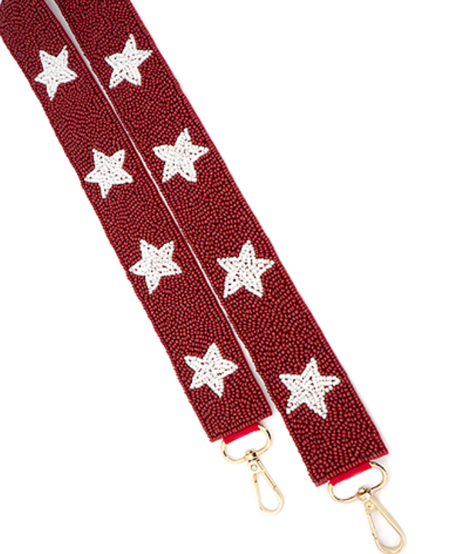 Beaded Stars Bag Strap - Garnet/White