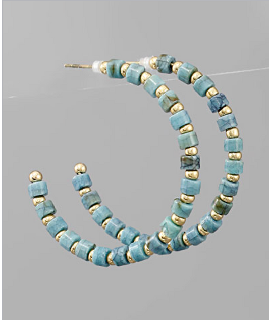 Beaded Hoops - Turquoise