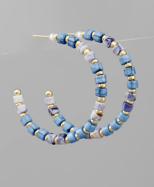 Beaded Hoops - Blue