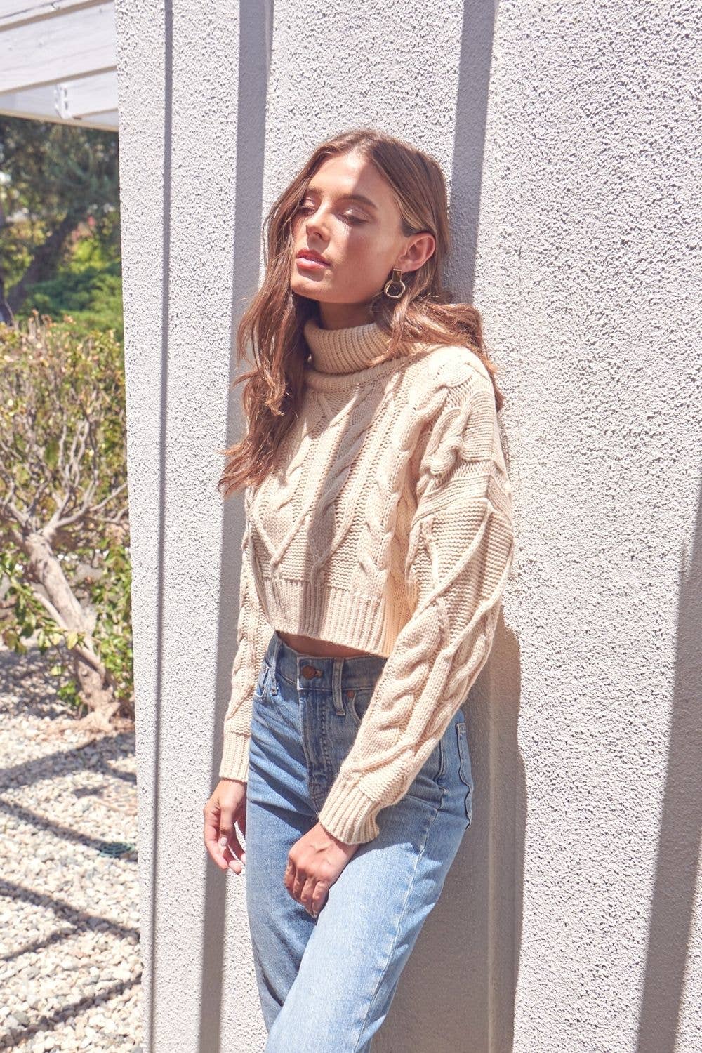 Cropped Cable Knit Sweater