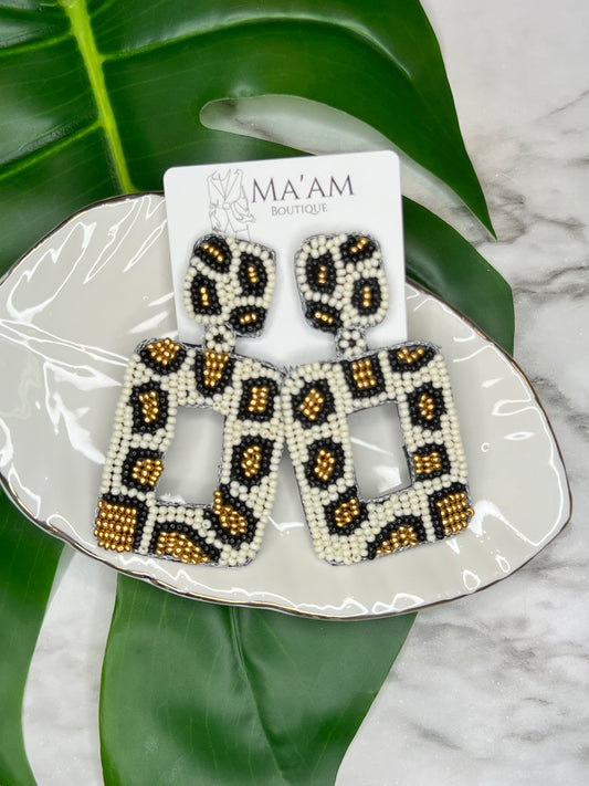 Ivory Cheetah Beaded Earrings