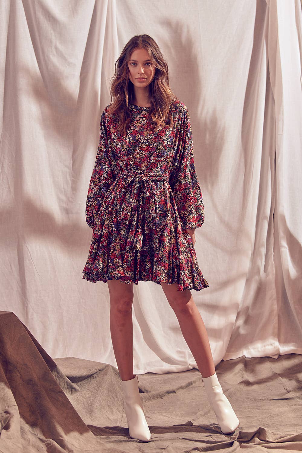 Pleated Floral Dress