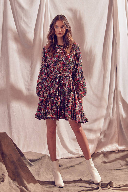 Pleated Floral Dress